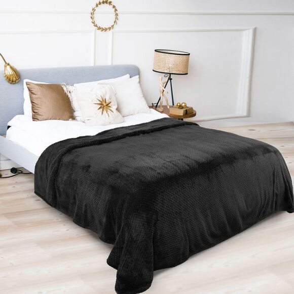 Flannel Fleece Bed Blankets Microfiber 330GSM 78"x90" Black - Picture 2 of 6